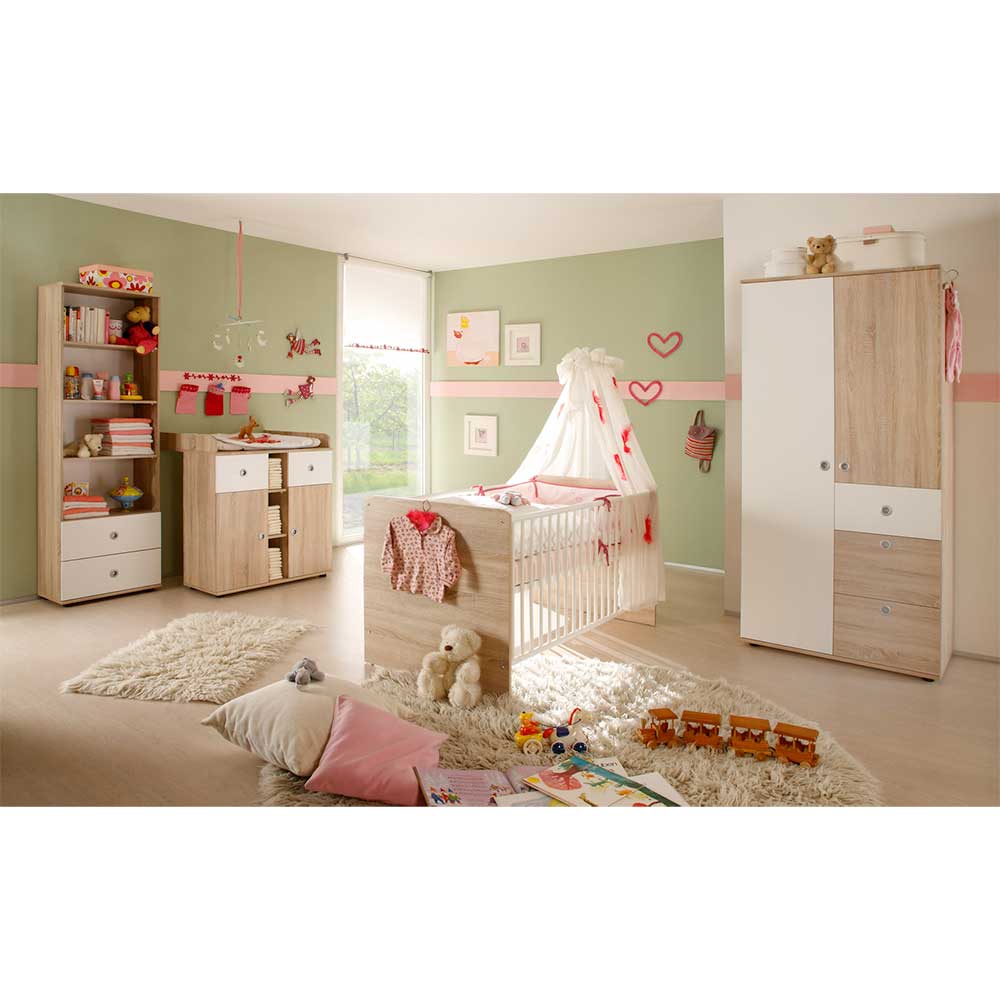 Babyzimmer Set Cannia in Weiß und Eiche Sonoma komplett (vierteilig)
