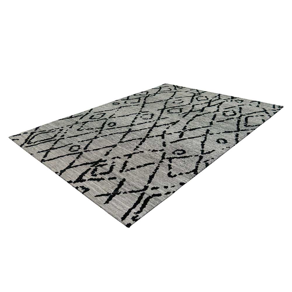 Gewebter Teppich Ashger in Grau und Schwarz mit abstraktem Muster