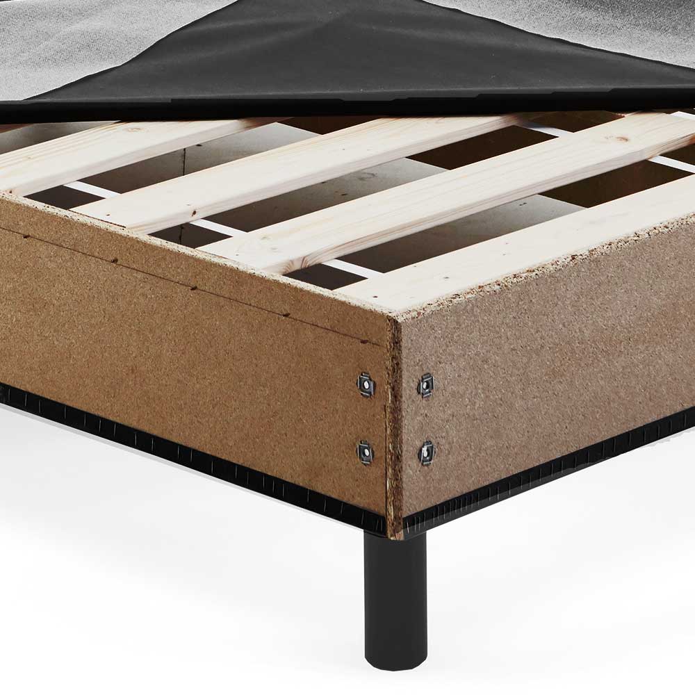 Anthrazit Boxspring Bett Leuven mit Vierfußgestell aus Holz ohne Kopfteil