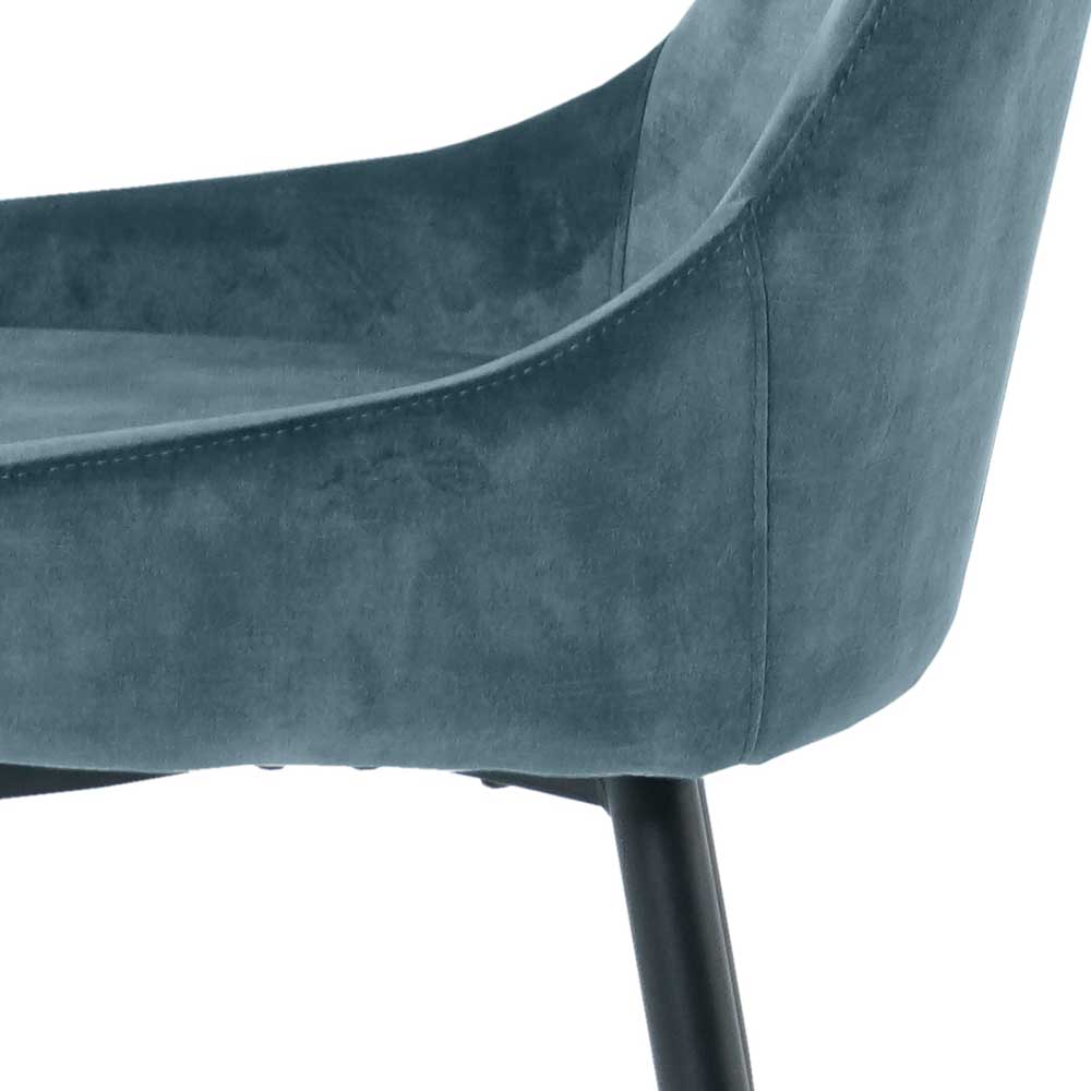 Samt Stühle Anatana in Blau und Schwarz mit Gestell aus Metall (2er Set)