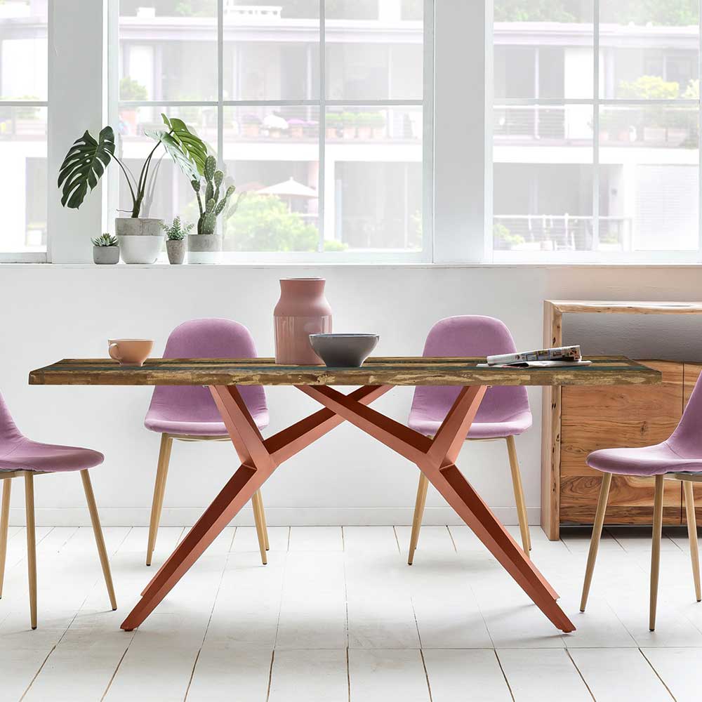 Design Tisch Massivholz Gionno im Industry und Loft Stil mit Vierfußgestell