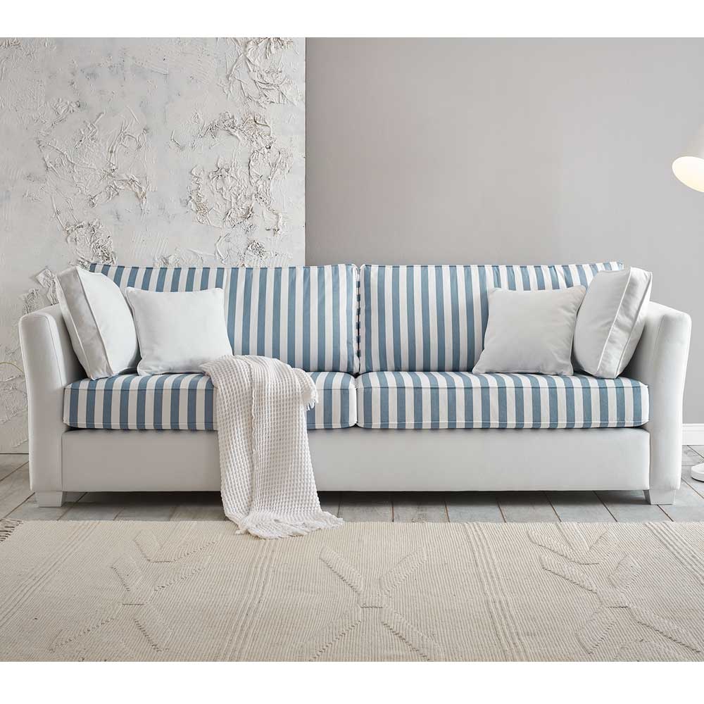 Sofa blau weiß gestreift Nalyva 240 cm breit im Landhausstil