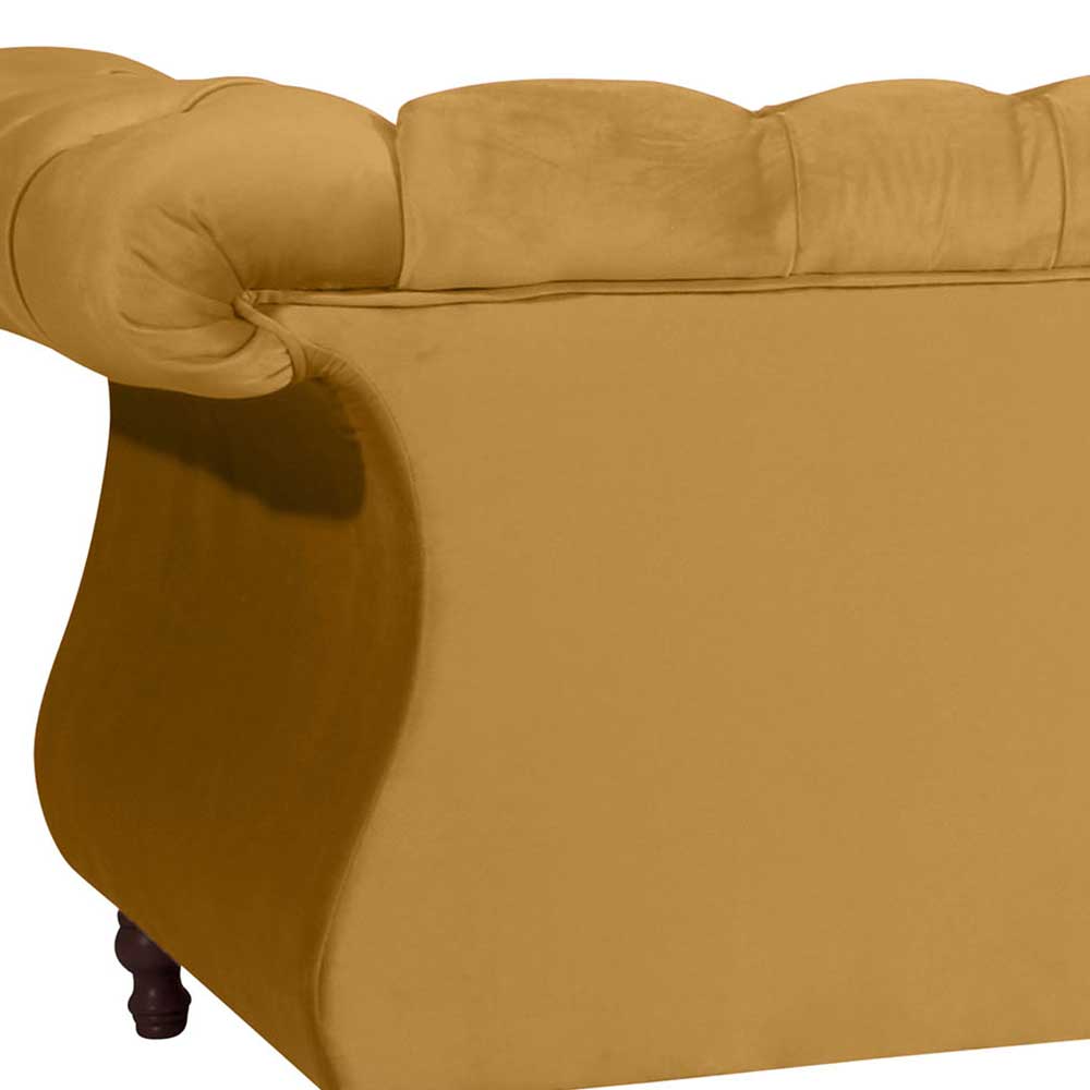 Dreisitzer Couch Zartos in Gelb mit Vierfußgestell aus Holz