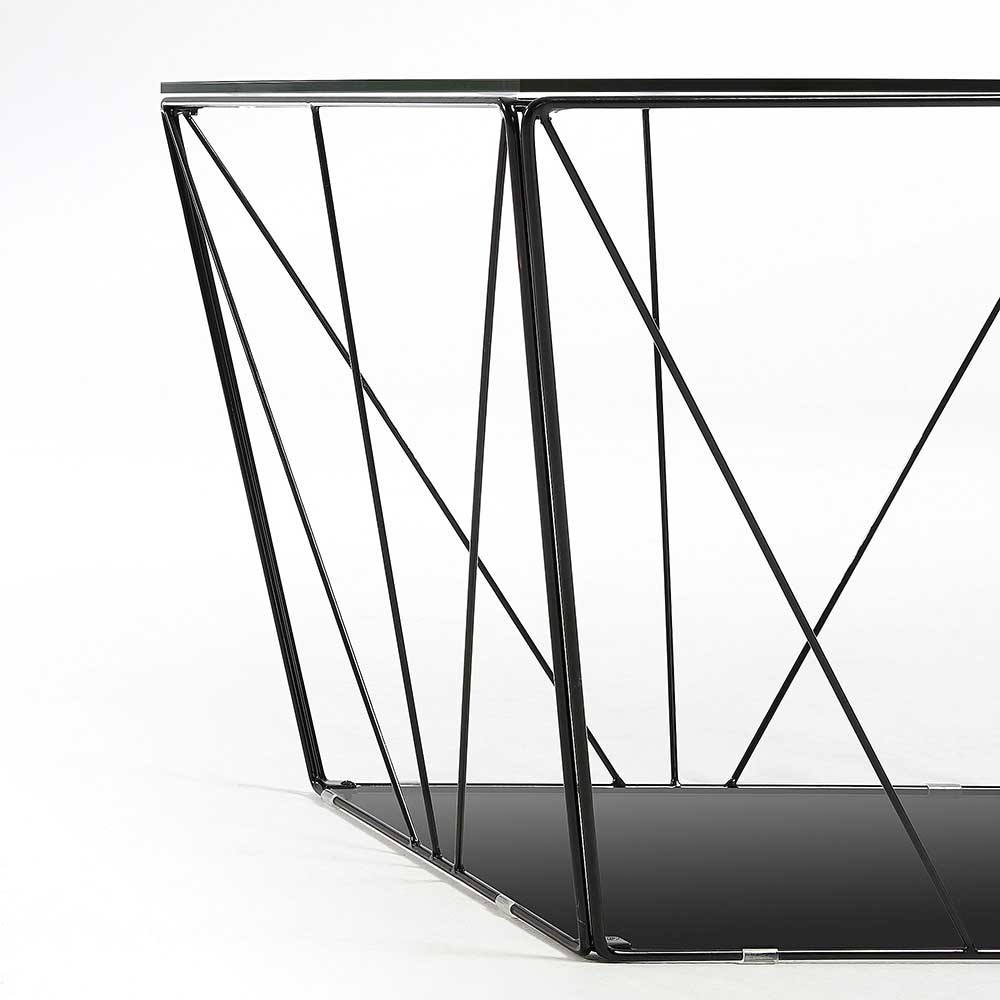 Designercouchtisch Zegovin mit quadratischer Glasplatte und Draht-Gestell