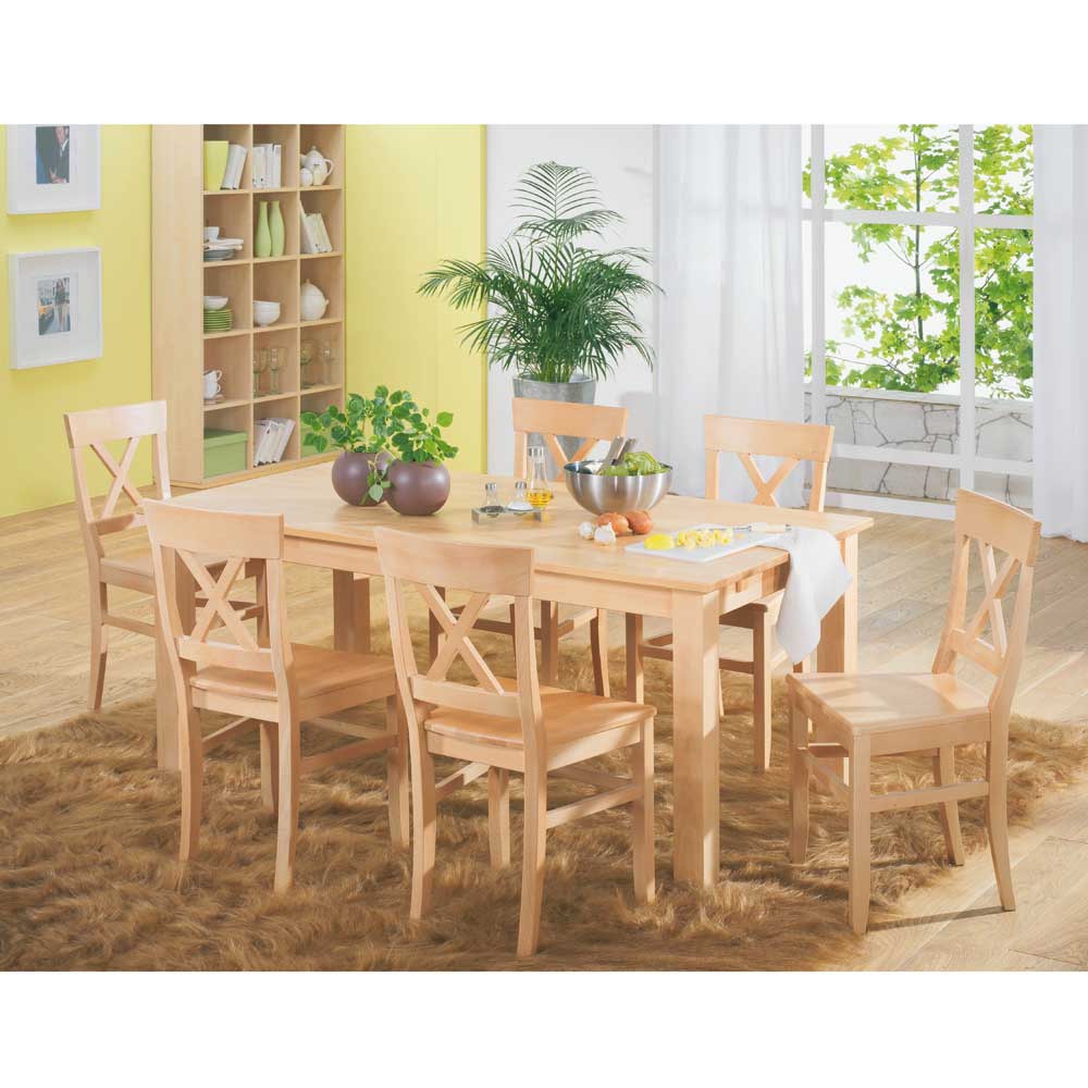 Tisch und Stühle Bergheim aus Buche massiv (siebenteilig)