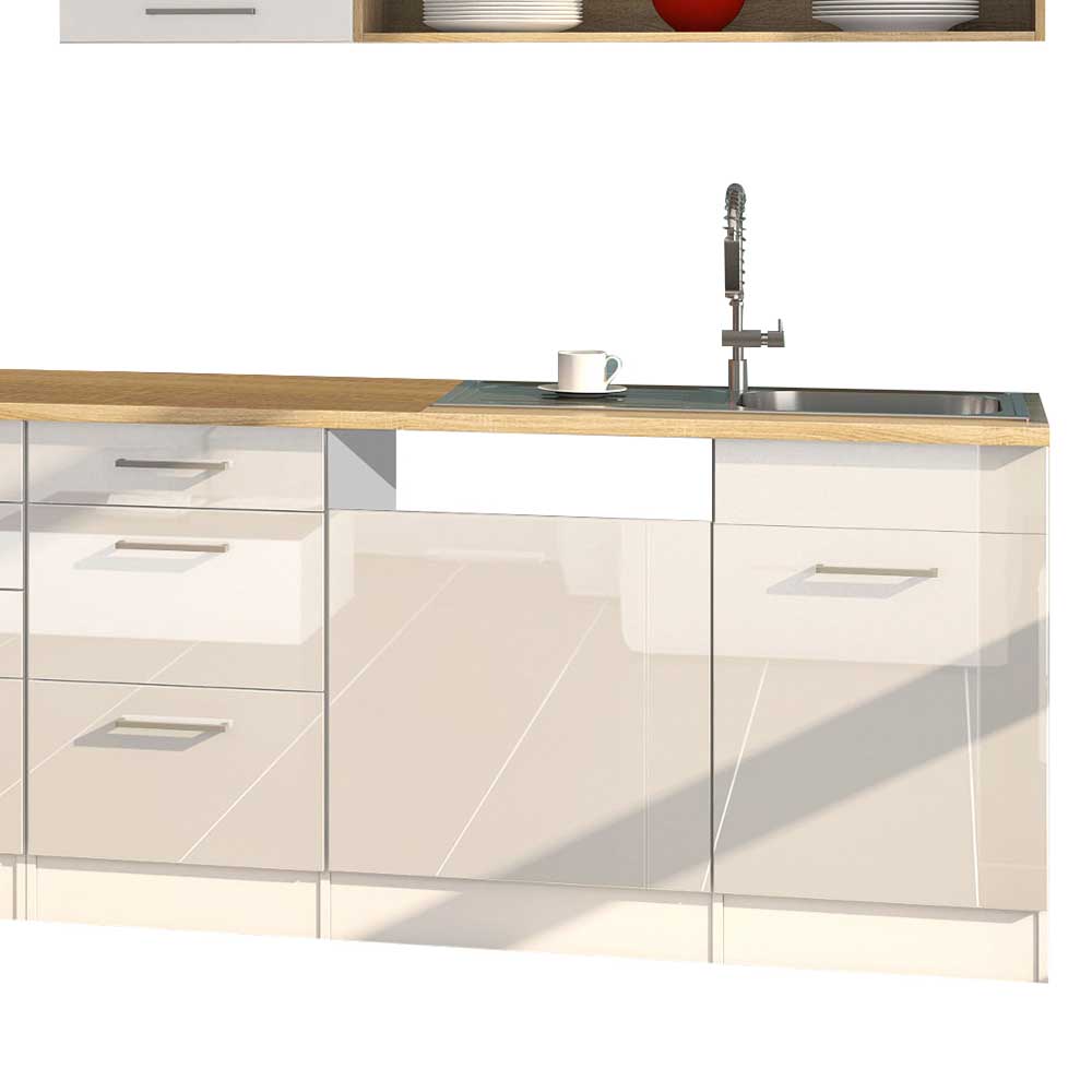 Moderne Küchenzeile Piemonta in Weiß Hochglanz 330 cm breit (neunteilig)