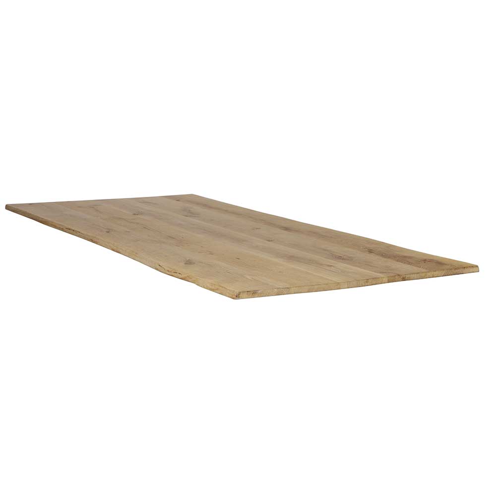 Baumkantentisch Basnia aus Eiche Massivholz und Stahl Platte unbehandelt