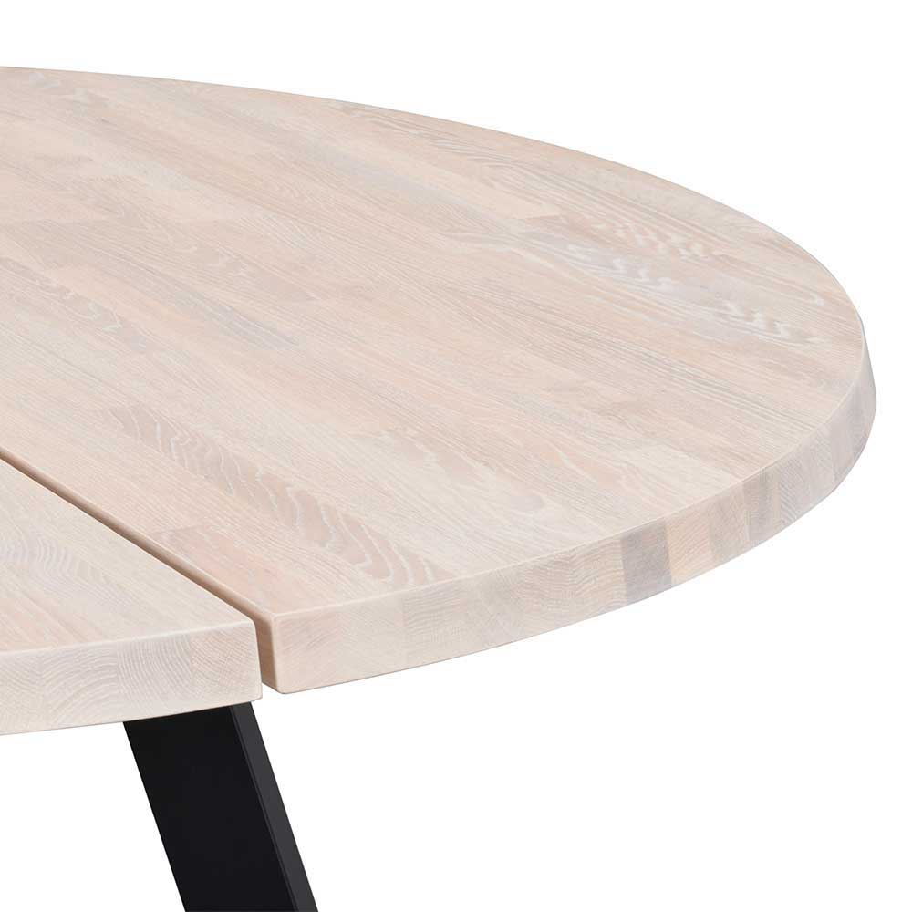 Esszimmergruppe Lamon mit rundem Tisch Eiche Massivholz & Metall (siebenteilig)