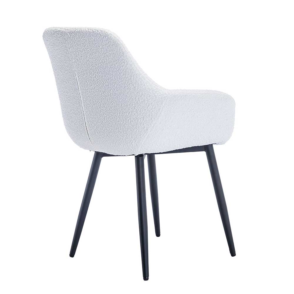 Esstisch Stühle Weiß Dranico mit Armlehnen aus Boucle und Metall (2er Set)