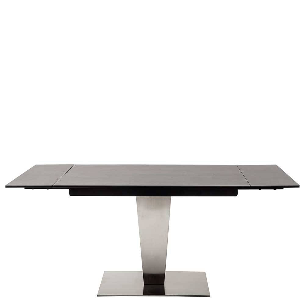 Ausziehbarer Tisch Enkes in Schwarz mit Edelstahl Gestell
