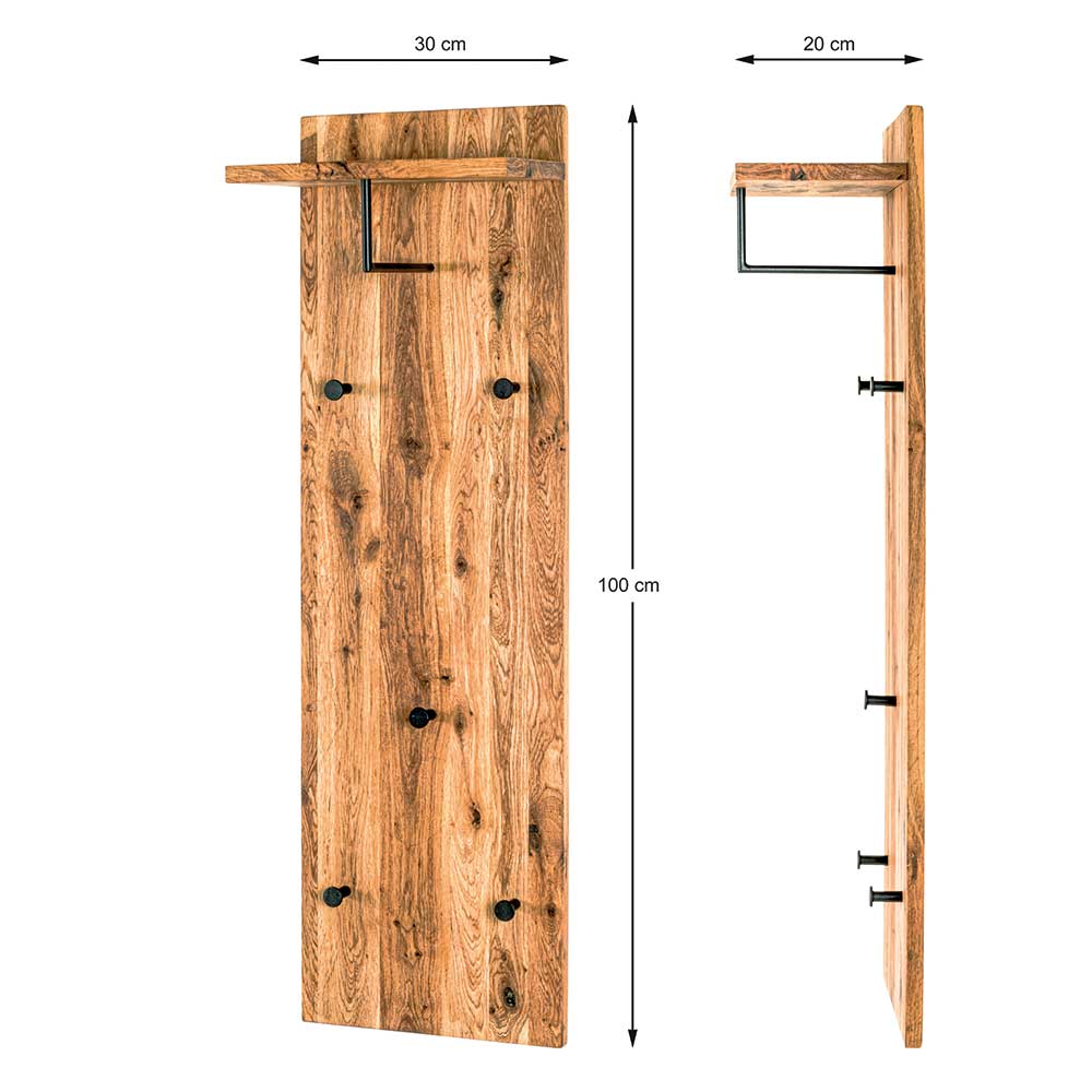 Holz Wandgarderobe Age aus Eiche mit Hutablage und Kleiderstange