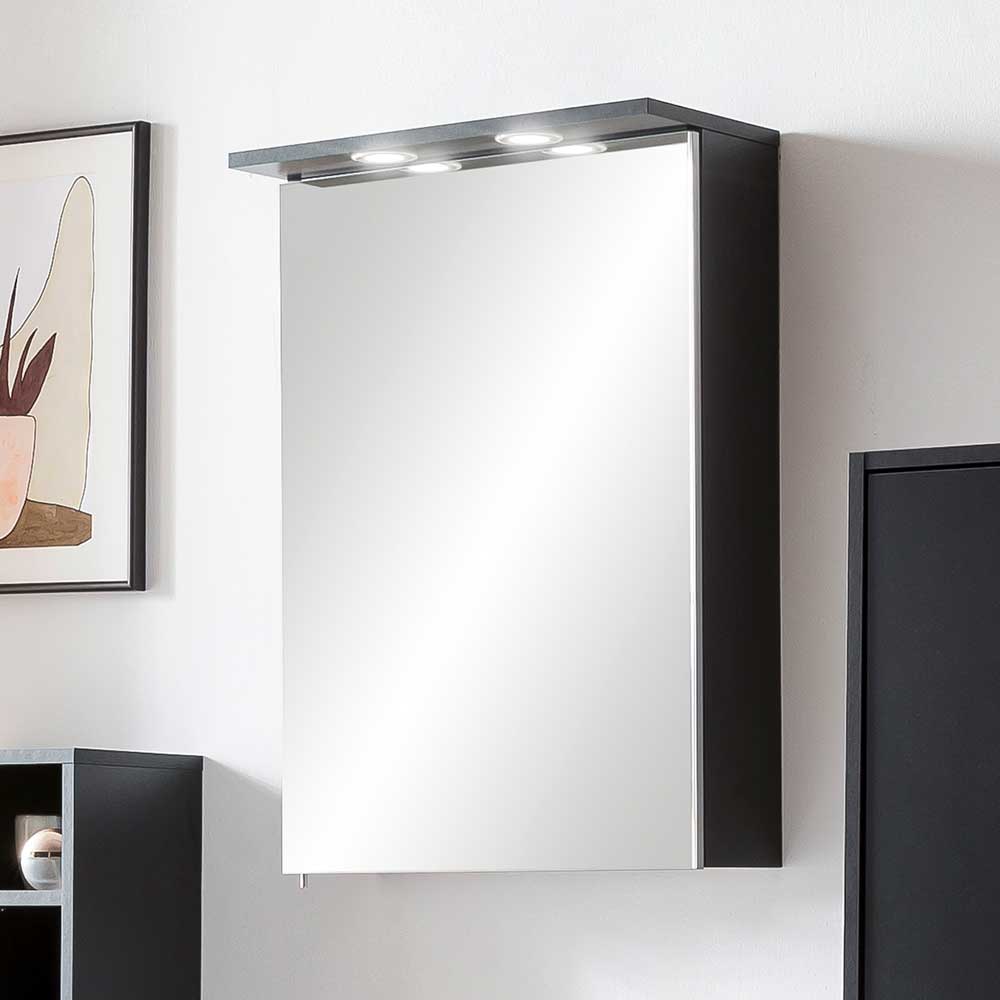 Badezimmer Spiegelschrank Lenara in Schwarz mit LED Beleuchtung
