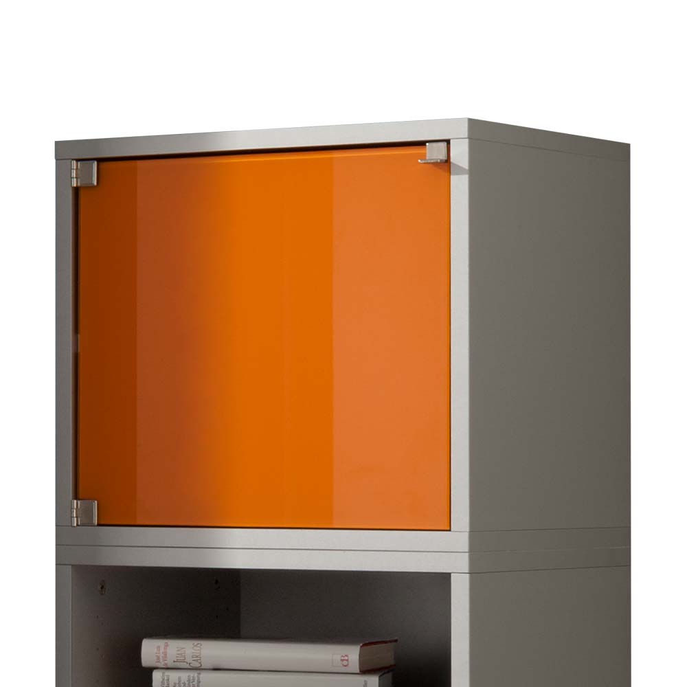 Hochkommode Jymm in Grau Orange Glas für Büro