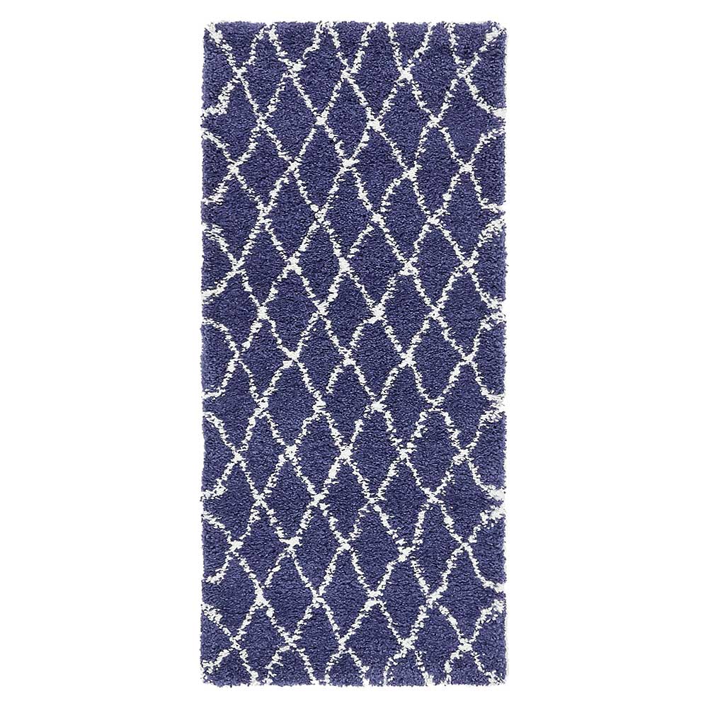 Hochflor Teppich Pino in Blau und Cremeweiß im Skandi Design