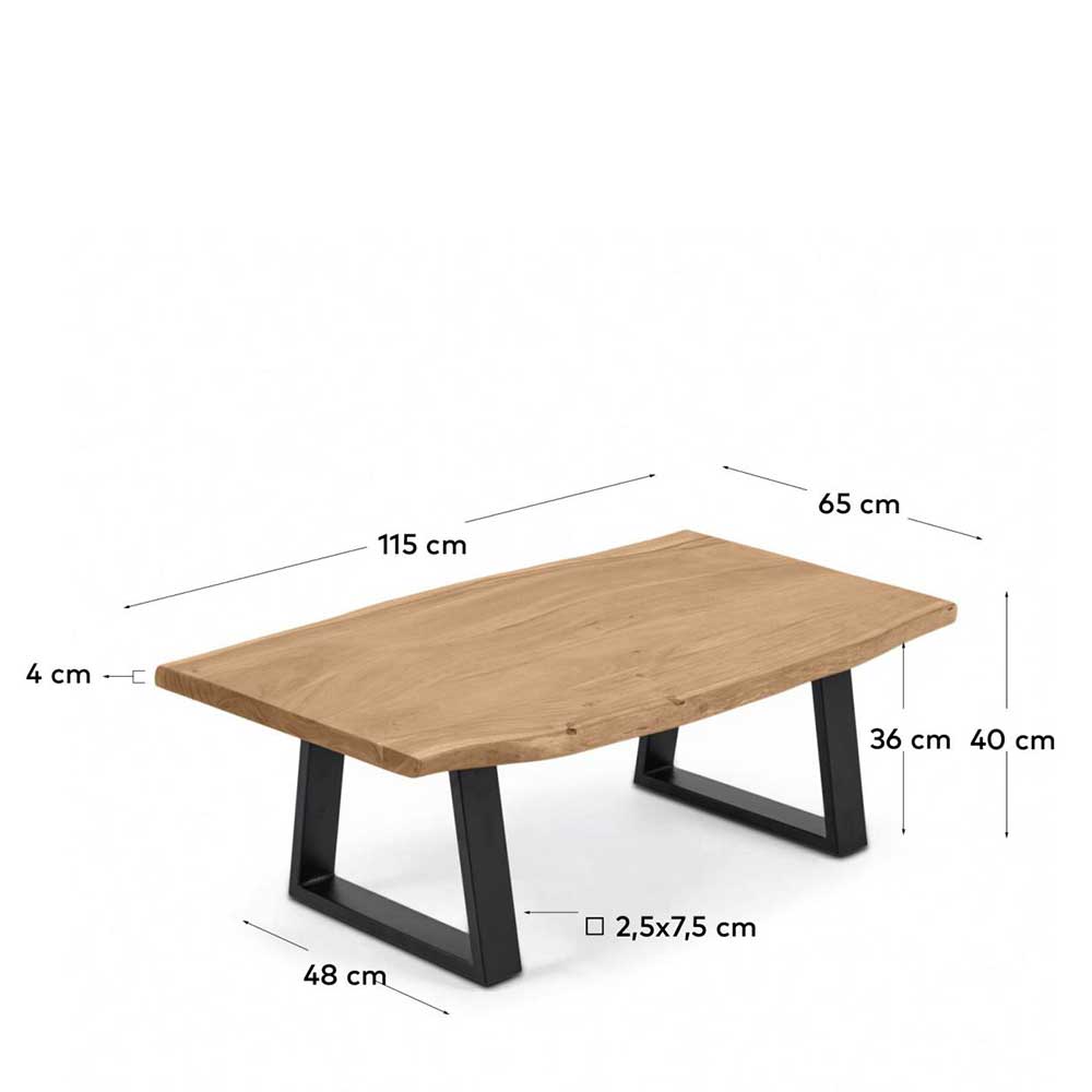 Wohnzimmer Tisch Cemza mit natürlicher Baumkante und Bügelgestell