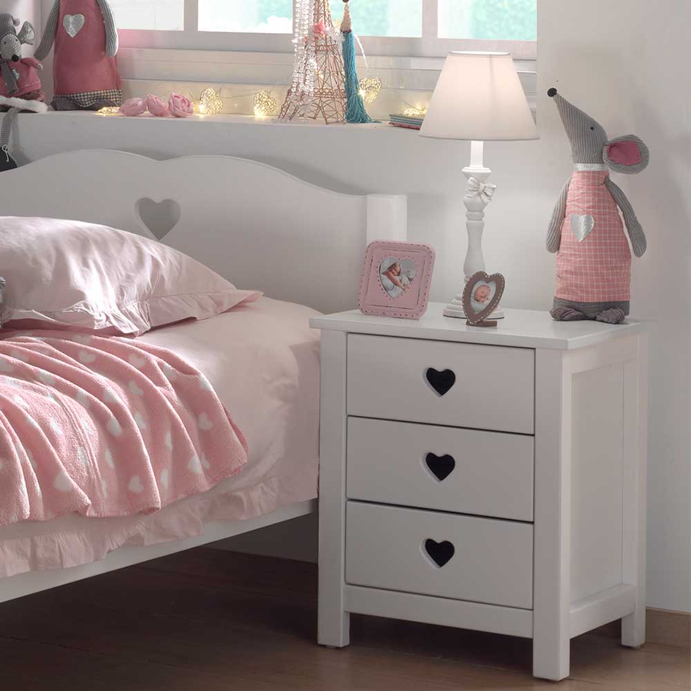 Mädchenzimmermöbel Ciomore in Weiß mit Herzchen (dreiteilig)