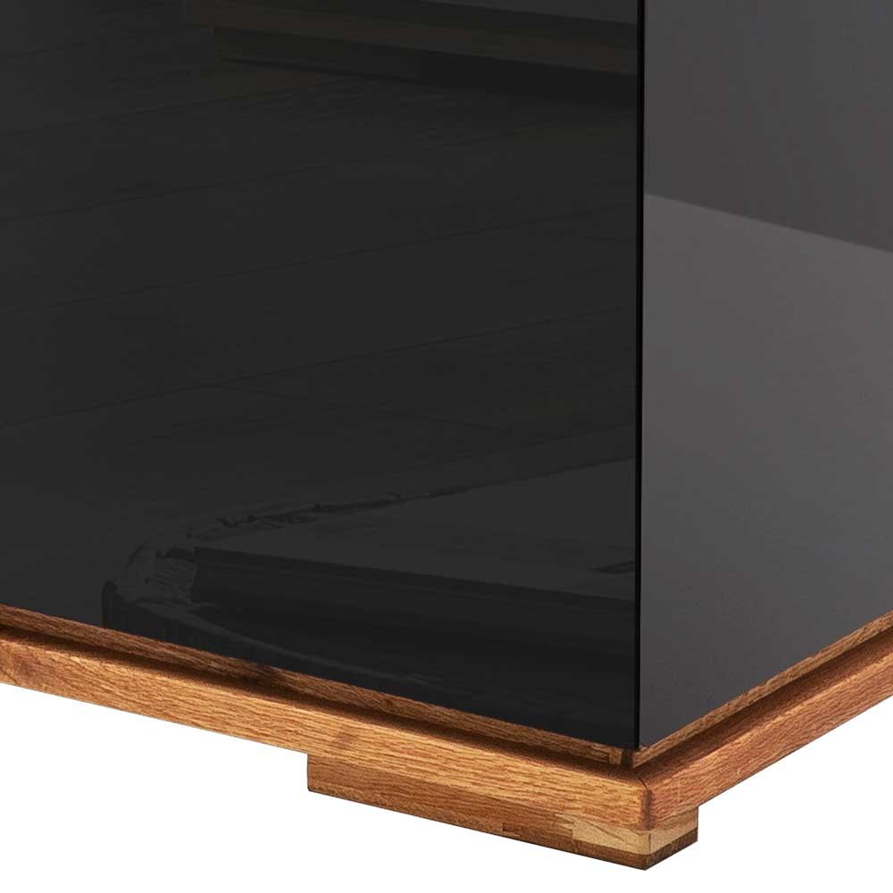 Design Highbord Ledium in Schwarz Hochglanz mit Asteiche Massivholz