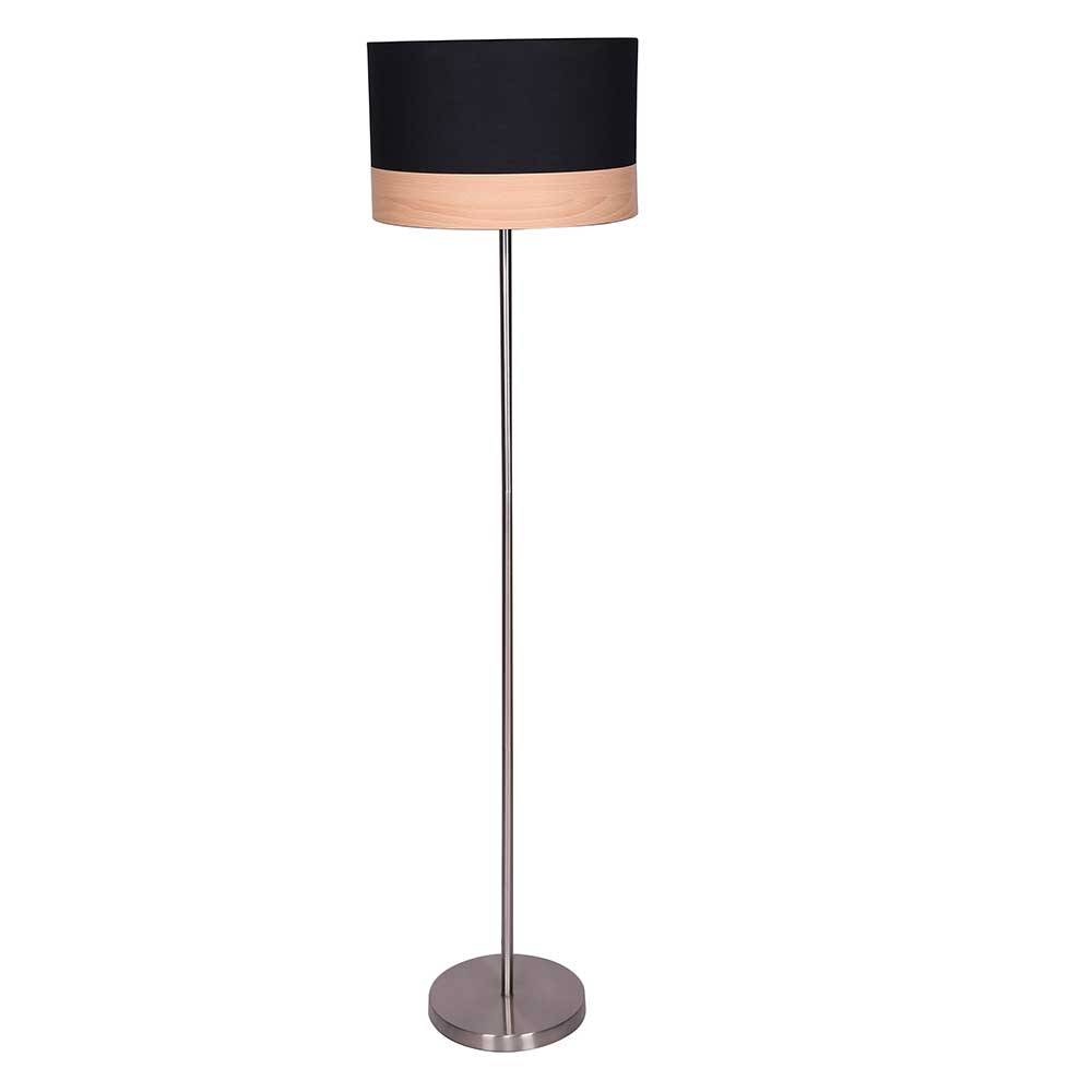 Stehlampe Kasandros in Schwarz und Naturfarben mit Metallfuß