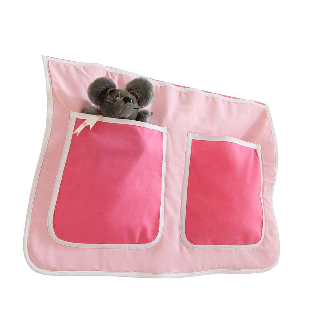 Kinderzimmer Bett Paola aus Buche Massivholz mit Vorhang in Pink