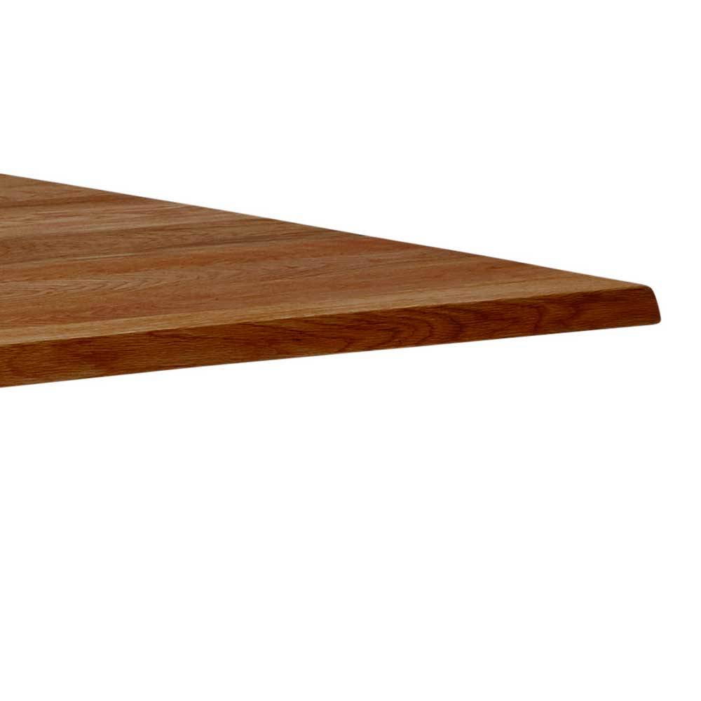 Baumkanten Tisch Ayfina aus Zerreiche Massivholz braun geölt und Metall