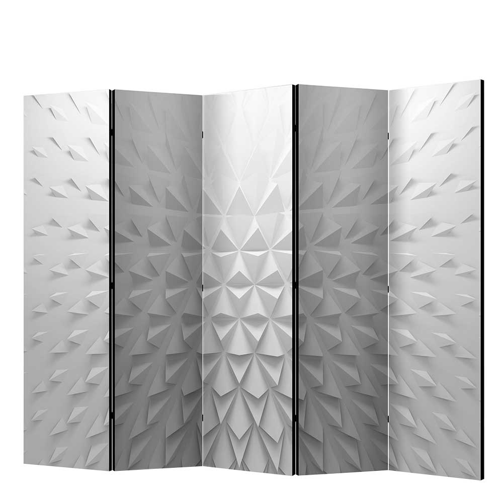 Großer Paravent Salomon mit abstraktem Muster in Weiß und Grau