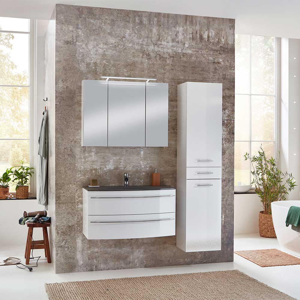 Badspiegelschrank mit Beleuchtung Oksena in Weiß 80 cm hoch