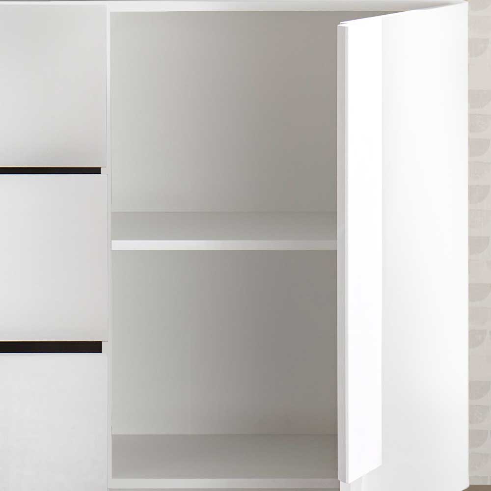 Modernes Hochglanz Sideboard Asalion in Weiß 90 cm hoch