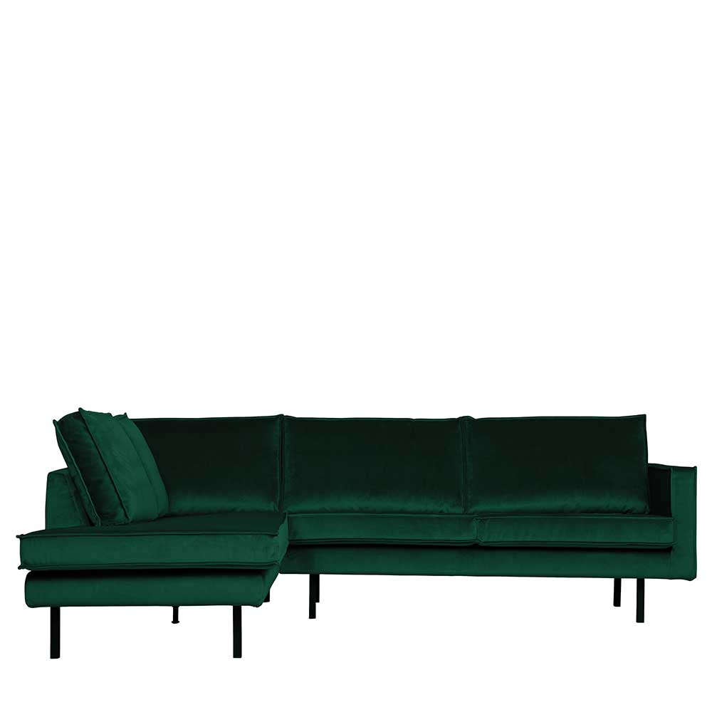 L Sofa Vagonna in Dunkelgrün Samt im Retro Style