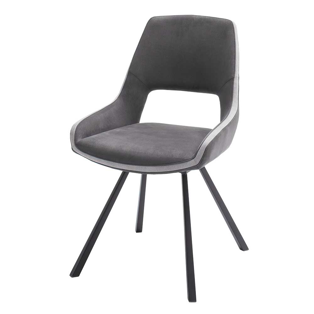 Moderne Esstisch Stühle Murewa in Dunkelgrau mit Microfaser Bezug (2er Set)