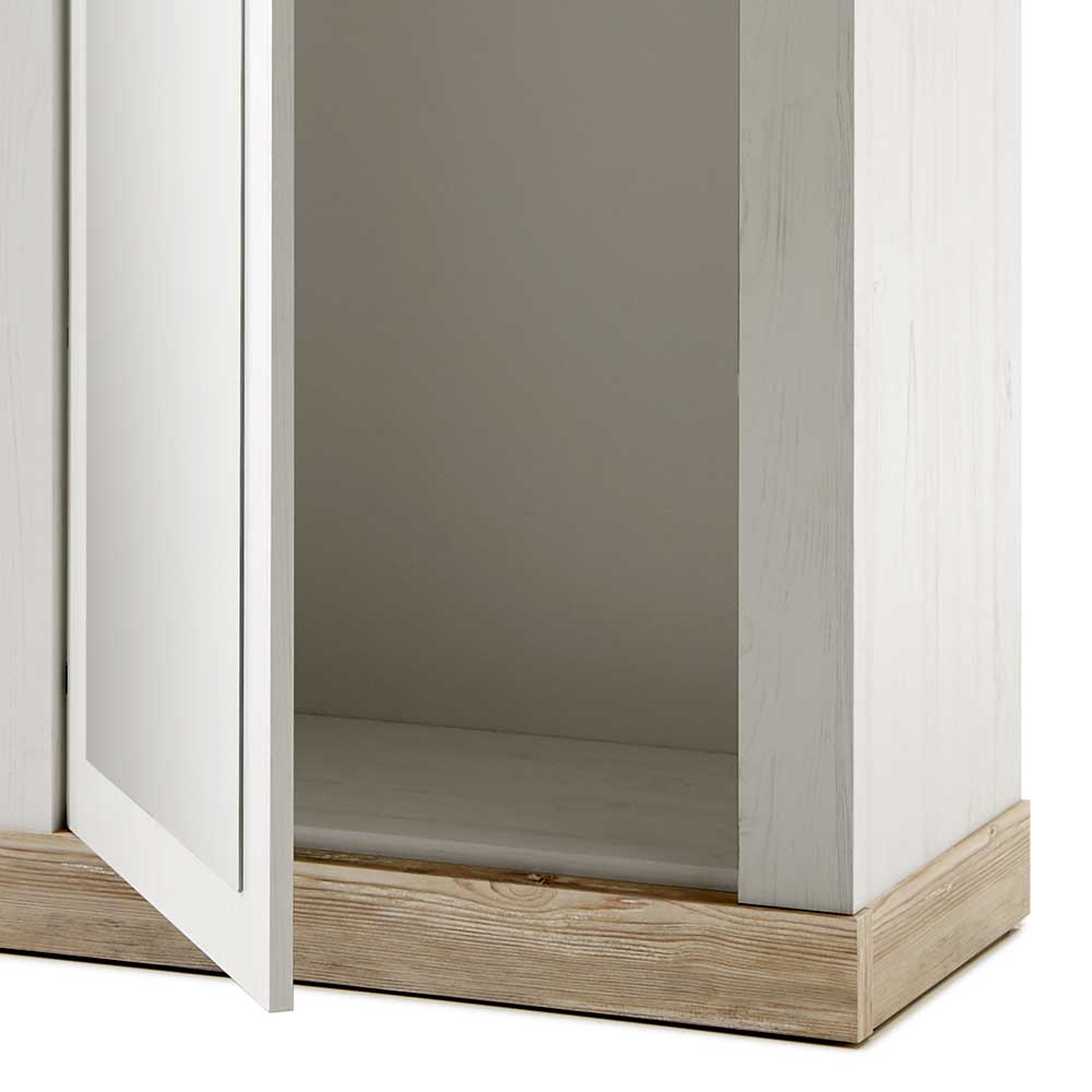 Landhaus Garderobenschrank Flurencina in Weiß und Piniefarben mit Spiegel