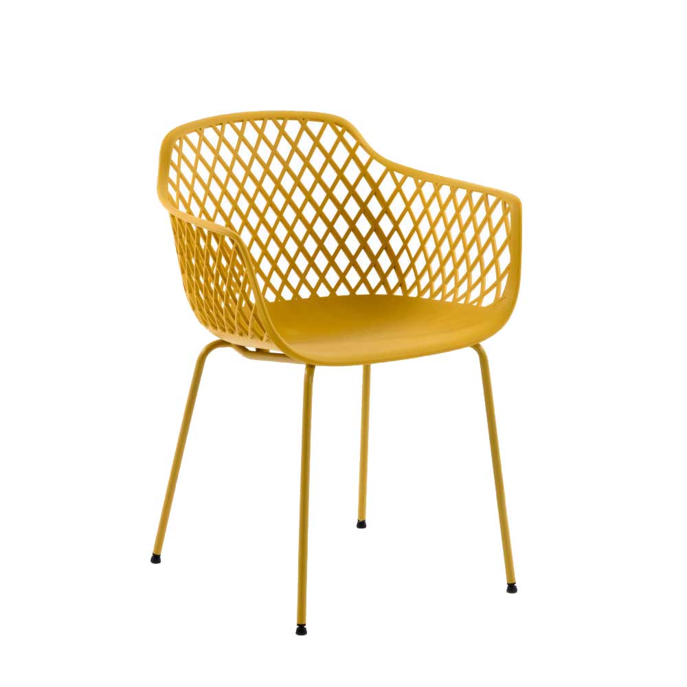 Skandi Design Esstisch Stühle Gourin in Gelb mit Metallgestell (4er Set)