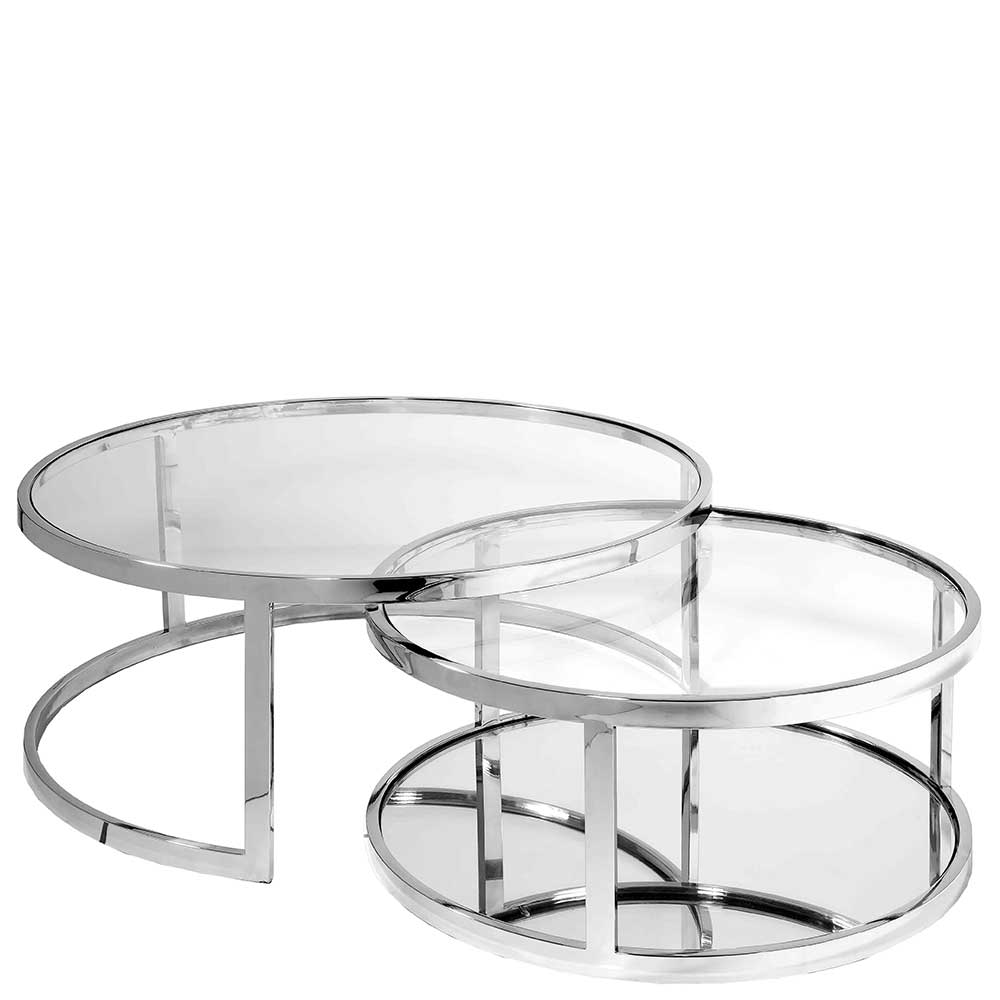 Sofa Tische Basilikata mit runder Glasplatte Boden verspiegelt (zweiteilig)