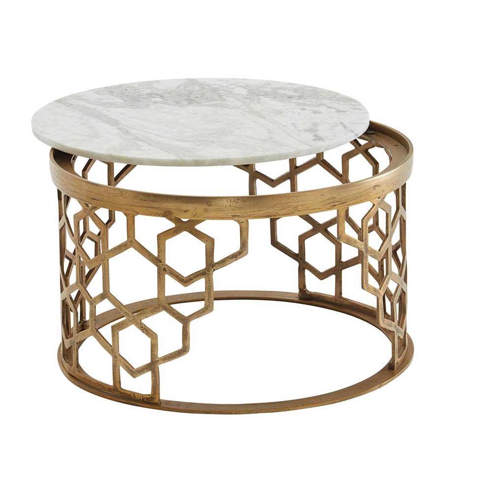 Runder Wohnzimmer Tisch Sumatra mit Marmorplatte 60 cm Durchmesser
