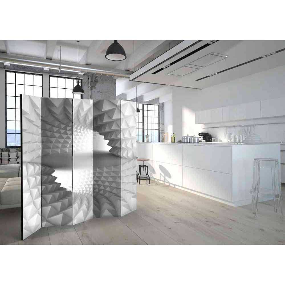 Leinwand Paravent Yoziska mit abstraktem 3D Muster in Grau