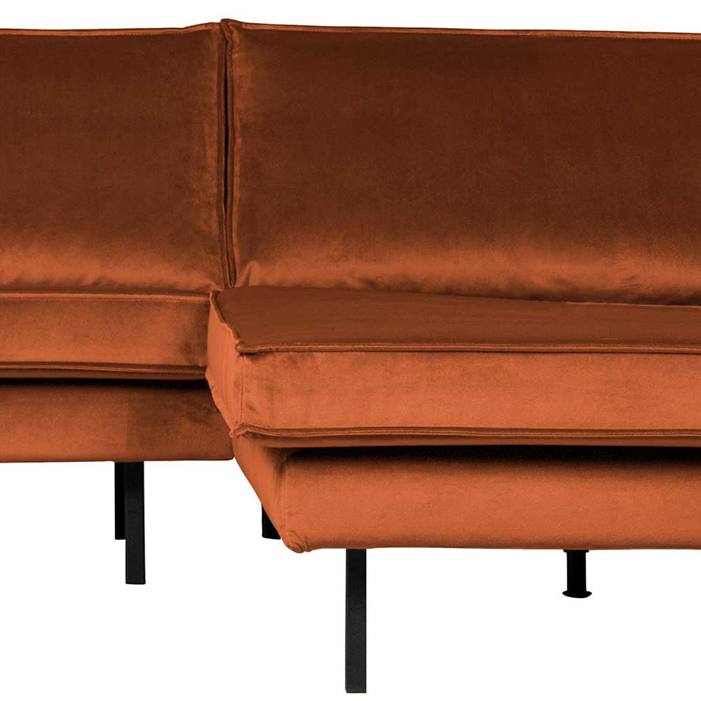 Retro Couch Aylon in Rostfarben Samt 300 cm breit