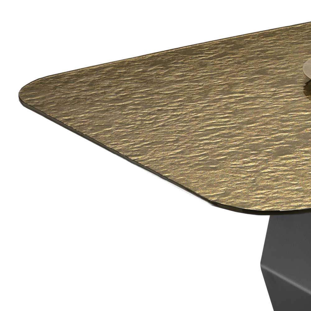 Design Esstisch Lardias in Bronzefarbe und Schwarz mit Strukturglasplatte