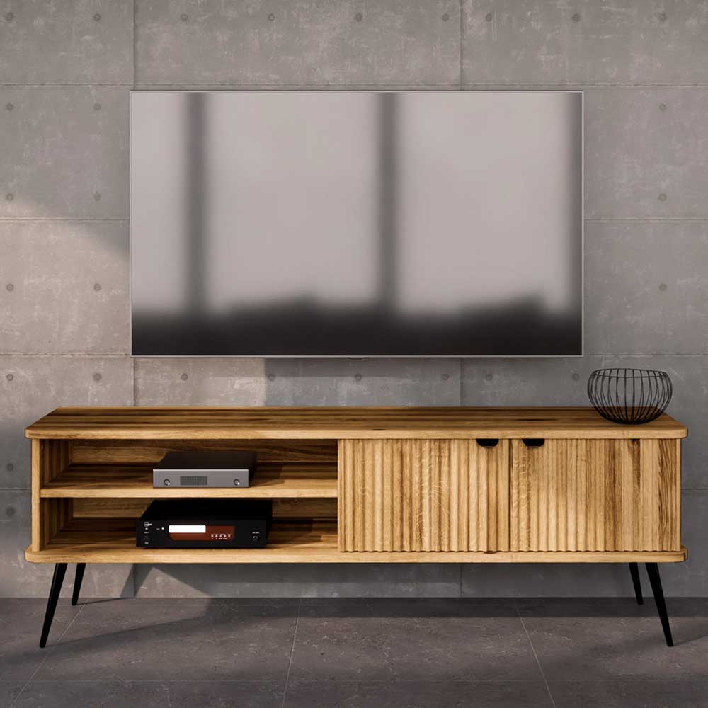Fernsehboard Massivholz Clantica aus Wildeiche und Metall 180 cm breit