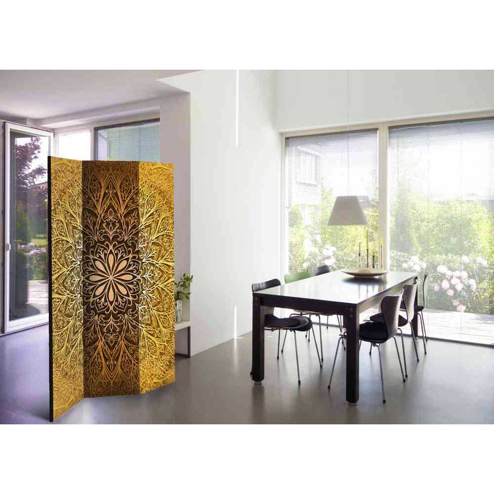 Mandala Motiv Paravent Dastrata in Goldfarben 135 cm breit