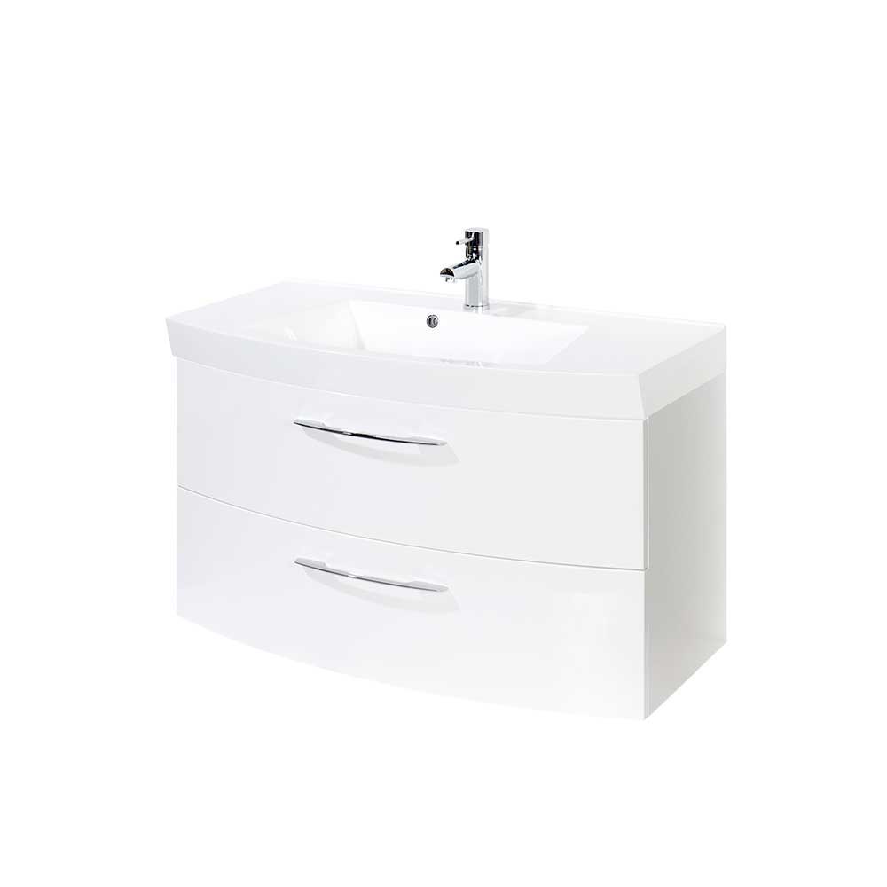 Badezimmer Set Daney in Weiß Hochglanz mit 3D Spiegelschrank (zweiteilig)