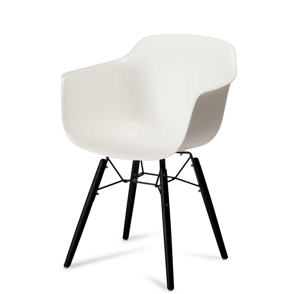 Esstisch Stühle Jackon in Weiß und Schwarz aus Kunststoff und Metall (2er Set)