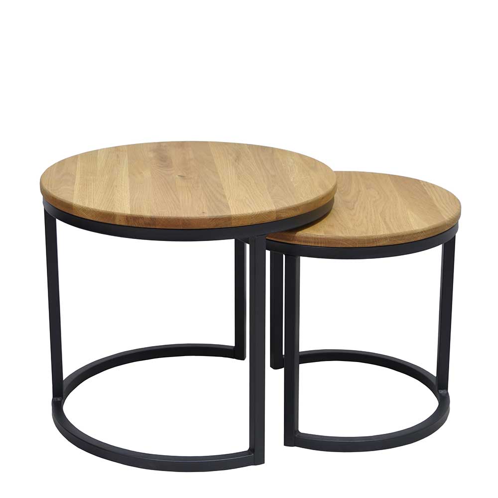 Rundes Tisch Set Mikolos aus Wildeiche Massivholz und Metall (zweiteilig)