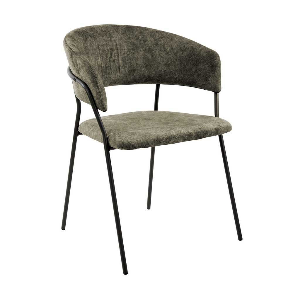 Dunkelgrüne Samt Stühle Terrazas mit Gestell aus Metall in Schwarz (4er Set)