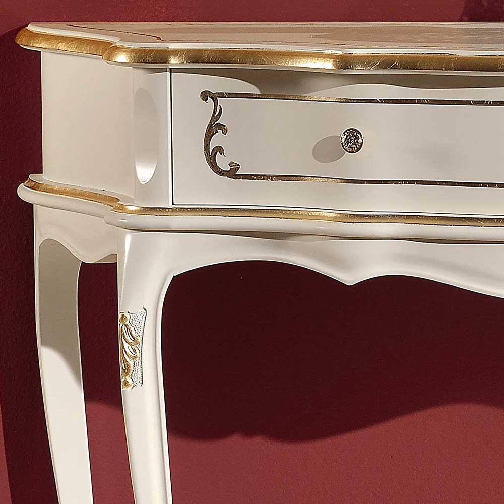 Konsolen Tisch Ovadiu in Weiß und Goldfarben verziert im Barockstil