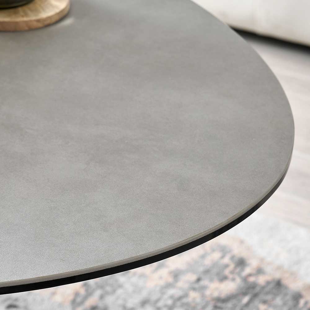 Ovaler Wohnzimmer Tisch Cilian in Grau und Schwarz mit Keramikplatte