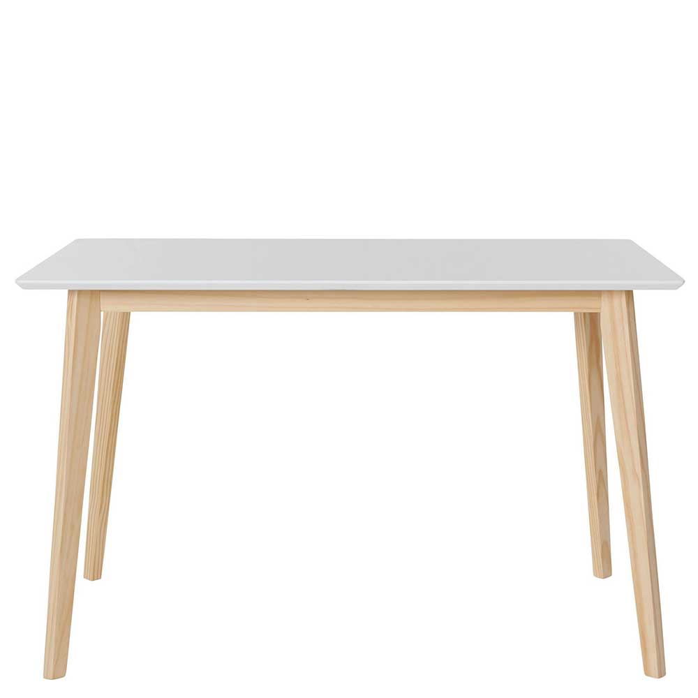 Kleiner Esstisch Lapel in Weiß und Kiefer mit rechteckiger Tischplatte