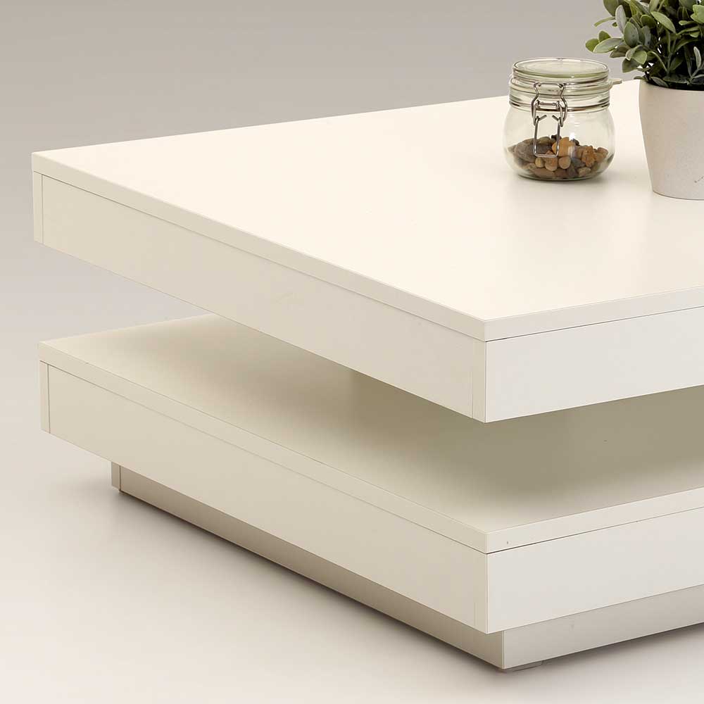 Weißer Sofatisch Tisanti mit drehbarer Tischplatte quadratisch