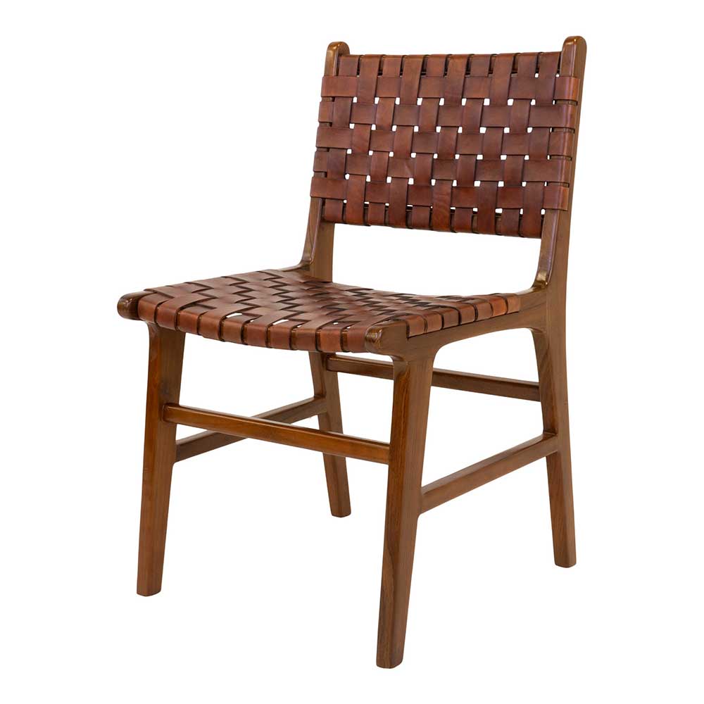 Esstisch Stühle Excellenta aus Teak Massivholz und Echtleder (2er Set)