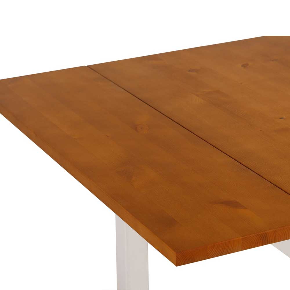 Massiver Esszimmer Tisch Tiapeh in Weiß und Honigfarben mit Schubladen-Auszug