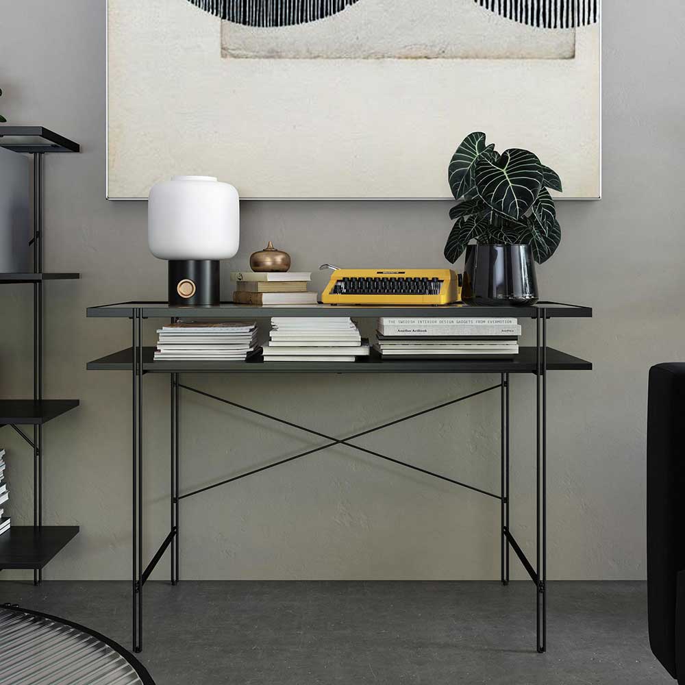 Schwarzer Schreibtisch Tora mit Strukturglasplatte 110 cm breit