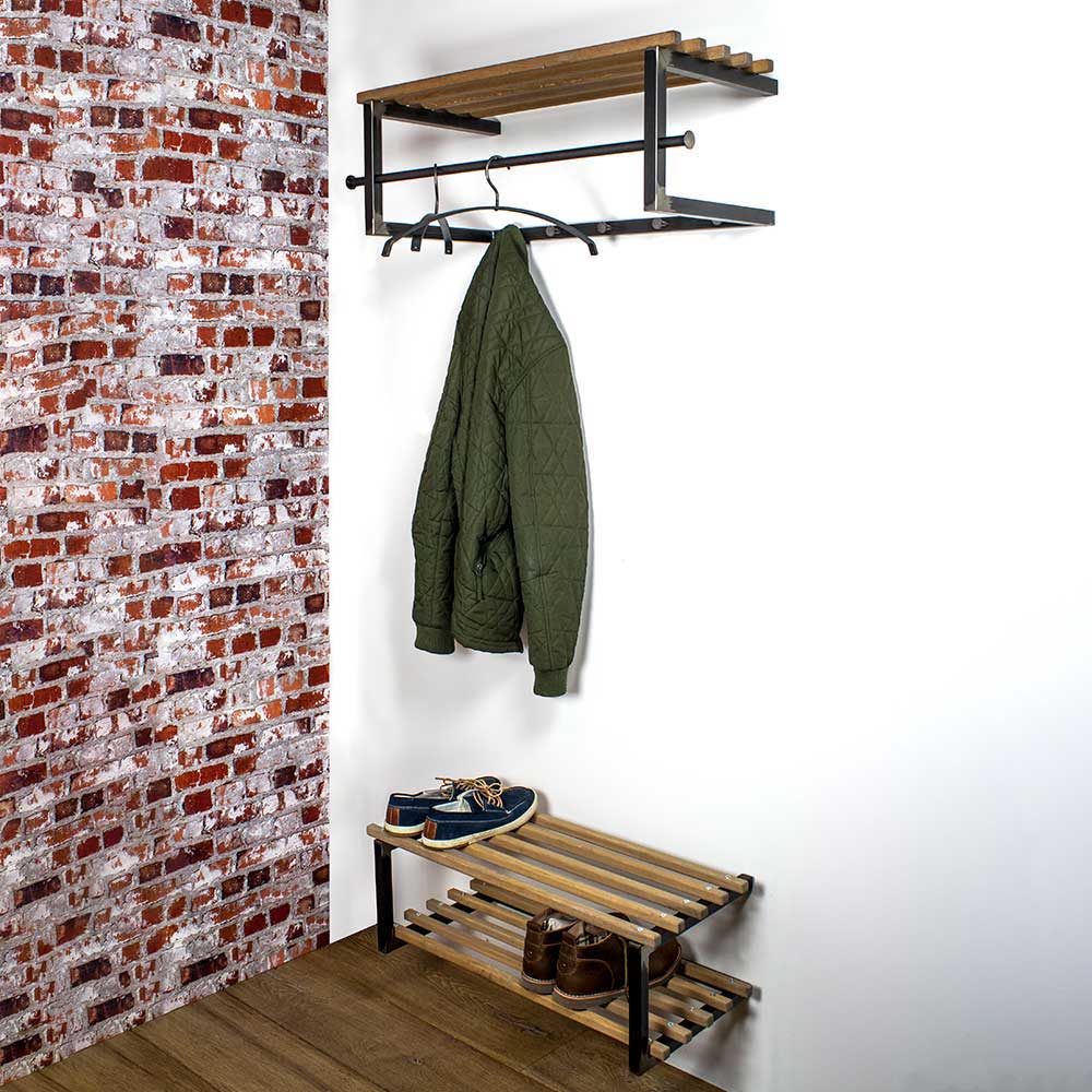 Garderoben Set Samina aus Eiche Massivholz und Stahl im Loft Design (zweiteilig)